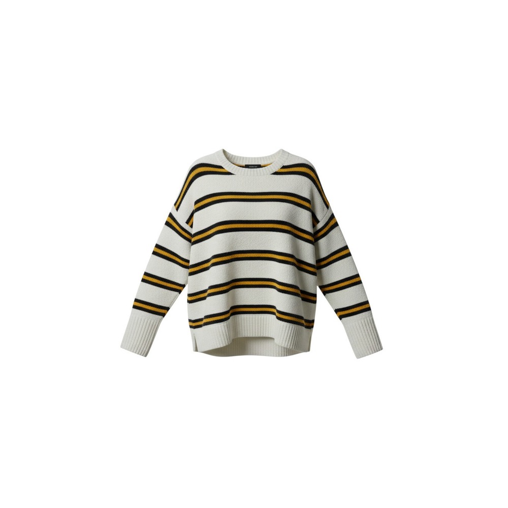 rue21 Chenille Striped Sweater Womens XL Cream Navy Yellow Crewneck Pullover